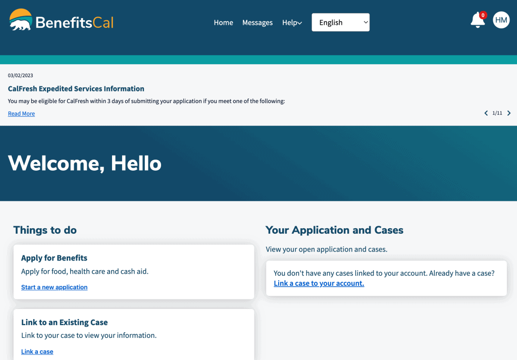 Successfully Logged into the BenefitsCal's C4Yourself.com