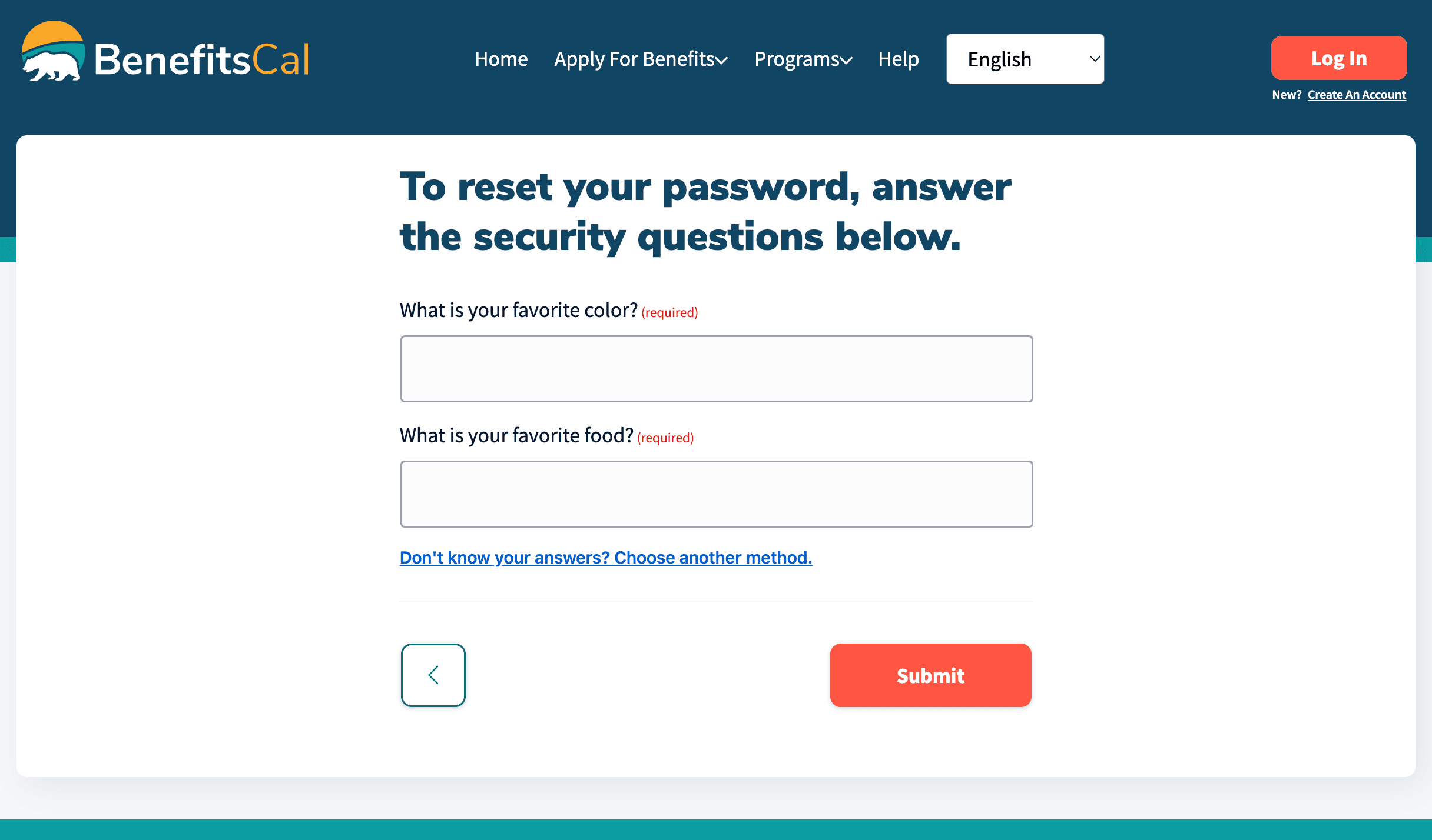 Forgot C4Yourself Password Step 4: Enter answer of account security question to validate your account